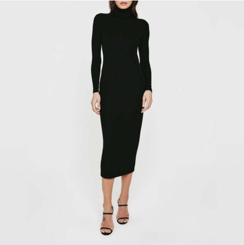 AG Ribbed "Jenny" Midi Turtleneck Dress In Black